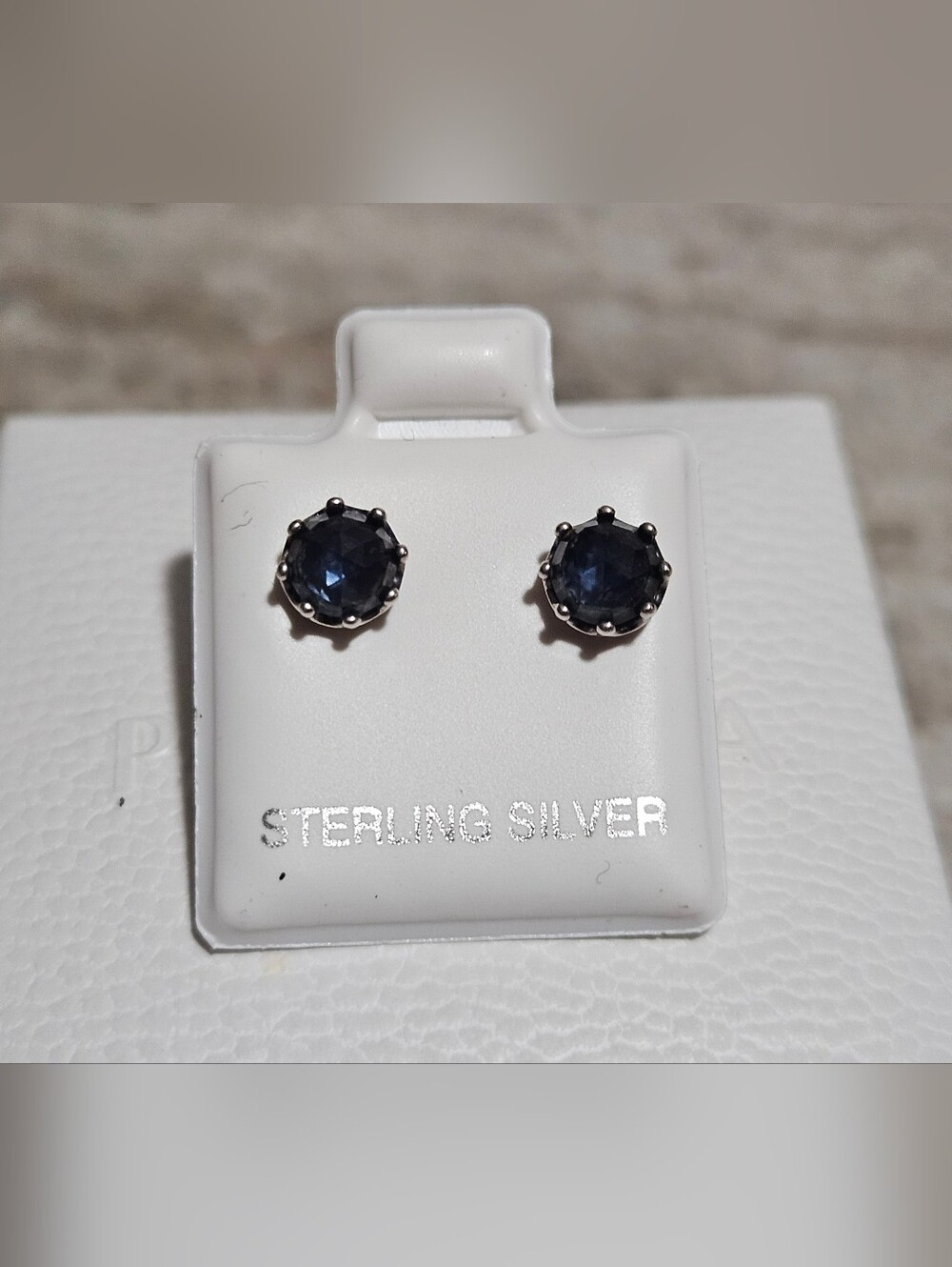 Pandora Blue Sparkling Crown Solitaire Sterling Silver Stud Earrings